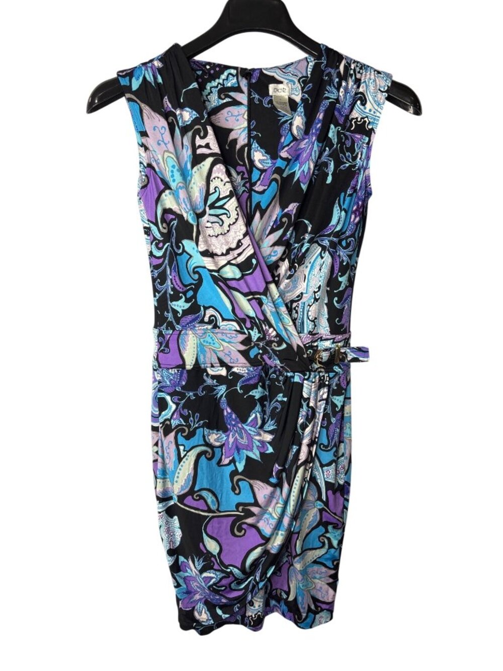 Cache Drapey Faux Wrap Dress Size 0 Knee Length Paisley Multicolor